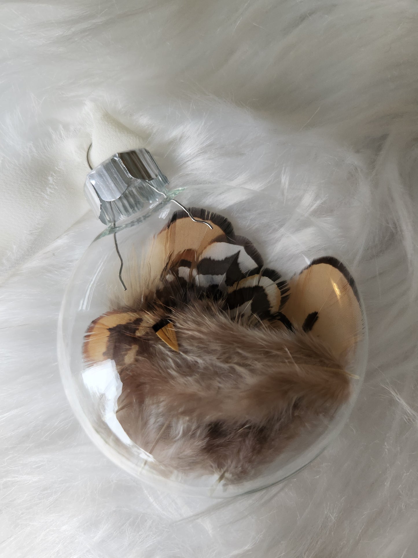 3.5” Glass Disc Ornament - Chicken Feather #3