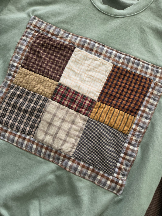 Medium • Fall Patchwork Crew Neck • Sage