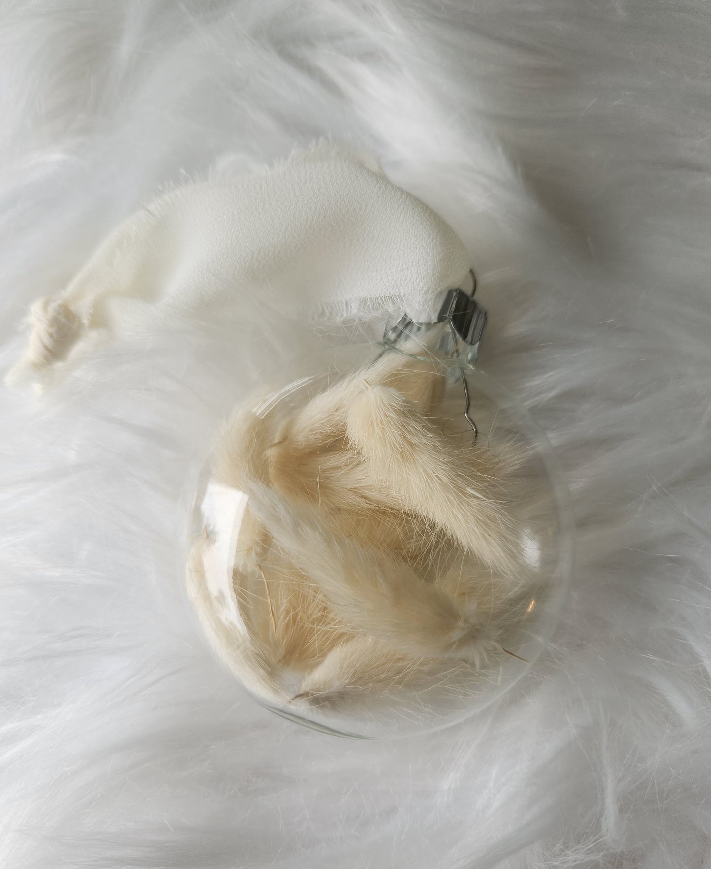 3.5” Glass Disc Ornament - White Bunnytail