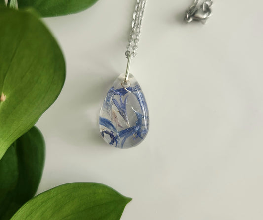 Preserved Floral Necklace - Teardrop Blue