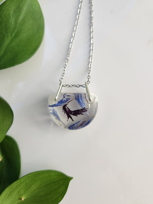 Preserved Floral Necklace - Half Circle Bachelor Buttons