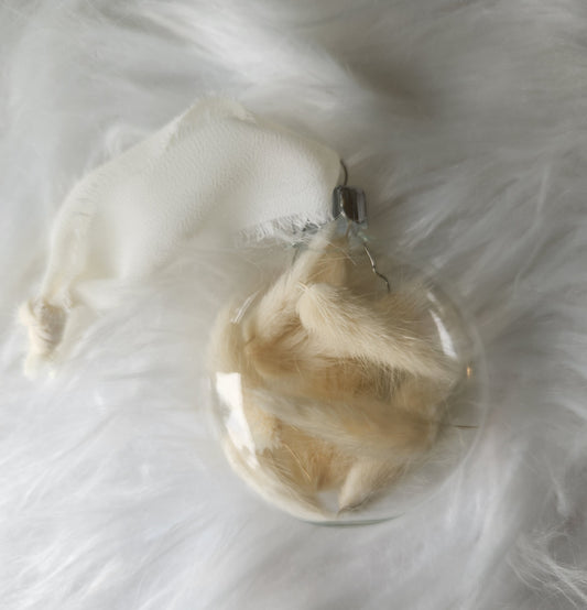 3.5” Glass Disc Ornament - White Bunnytail