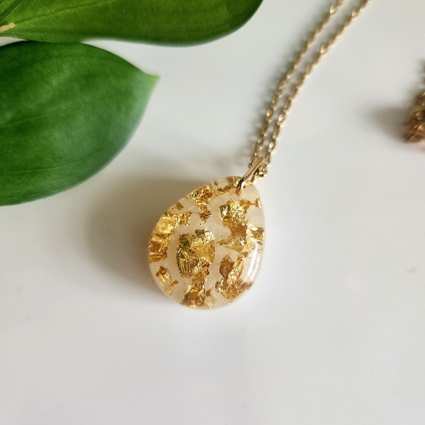 Preserved Gold Foil Necklace - Teardrop