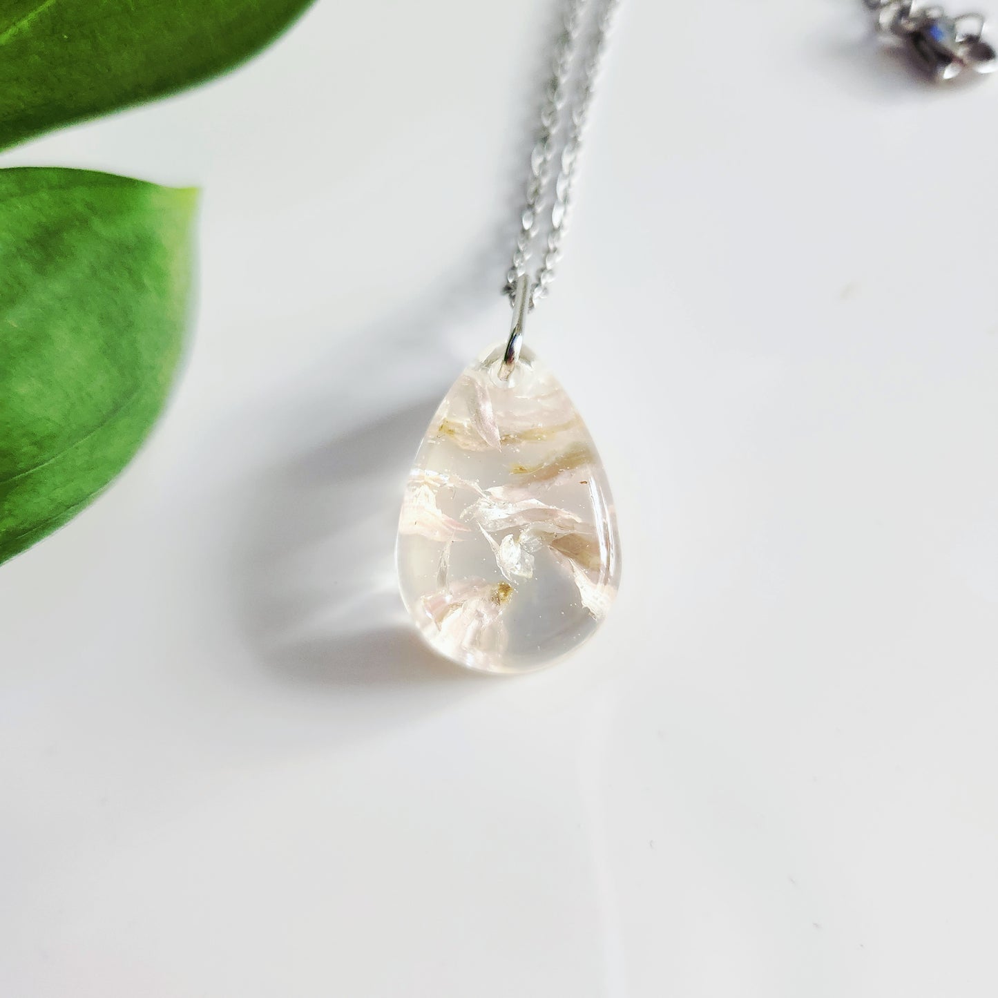 Preserved Floral Necklace - Pink Gomphrena Tear Drop