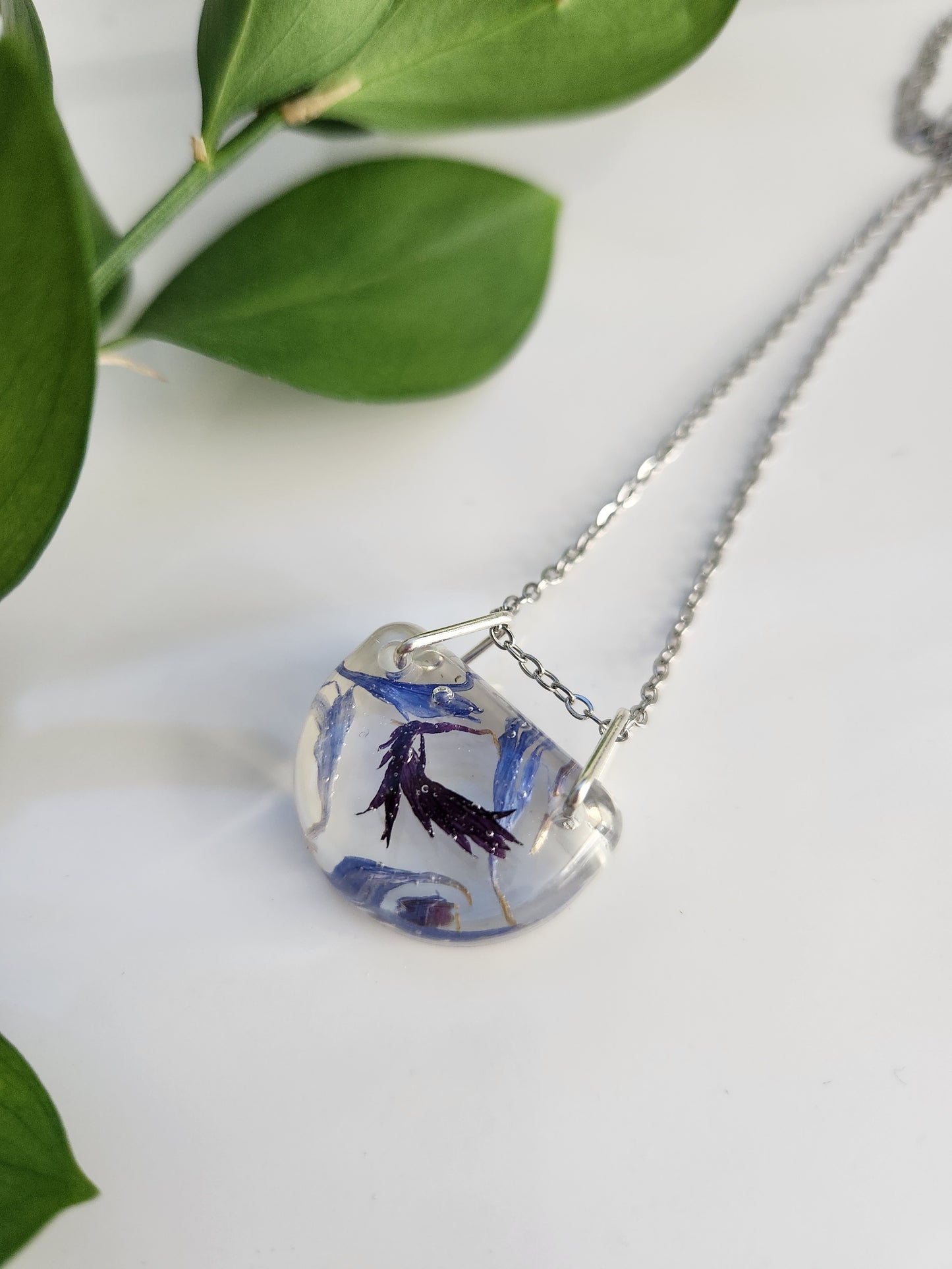 Preserved Floral Necklace - Half Circle Bachelor Buttons