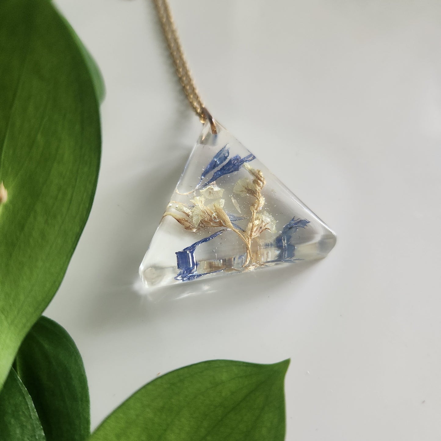 Preserved Floral Necklace - Blue and Boho Triangle