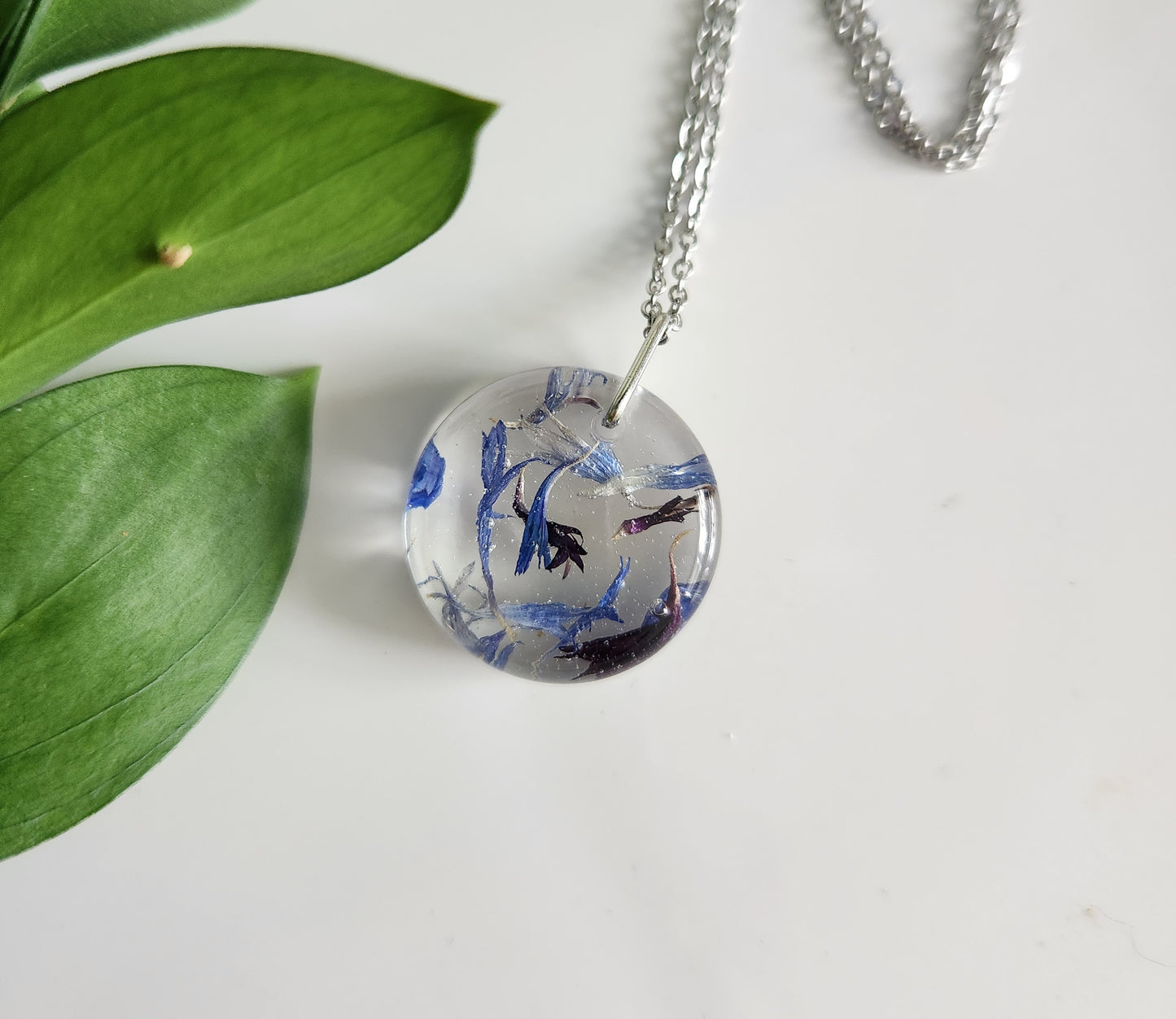 Preserved Floral Necklace - Bachelor Buttons Circle