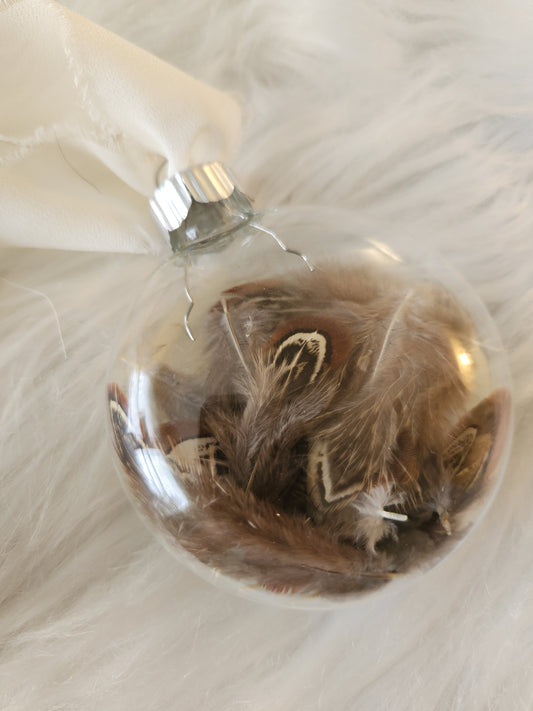 3.5” Glass Disc Ornament - Chicken Feathers 1