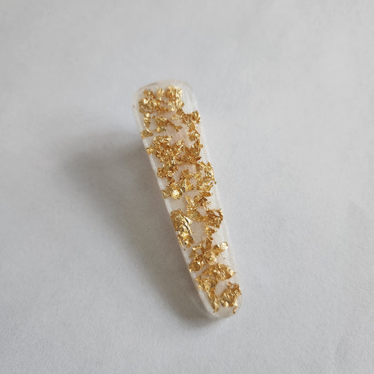 Hair Clip - Gold Foil With White