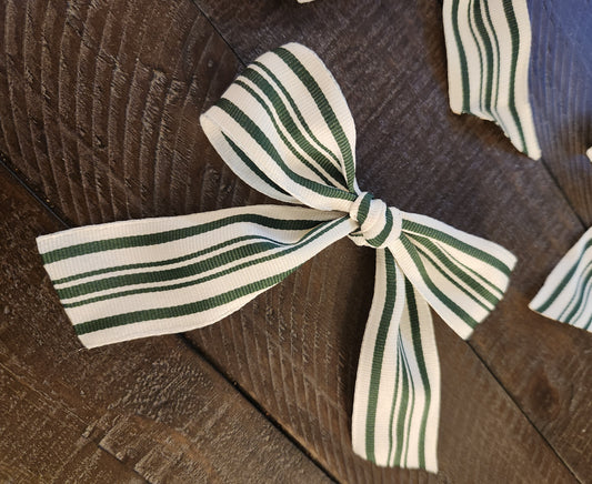 3 pack - White and Green Stripe Bows