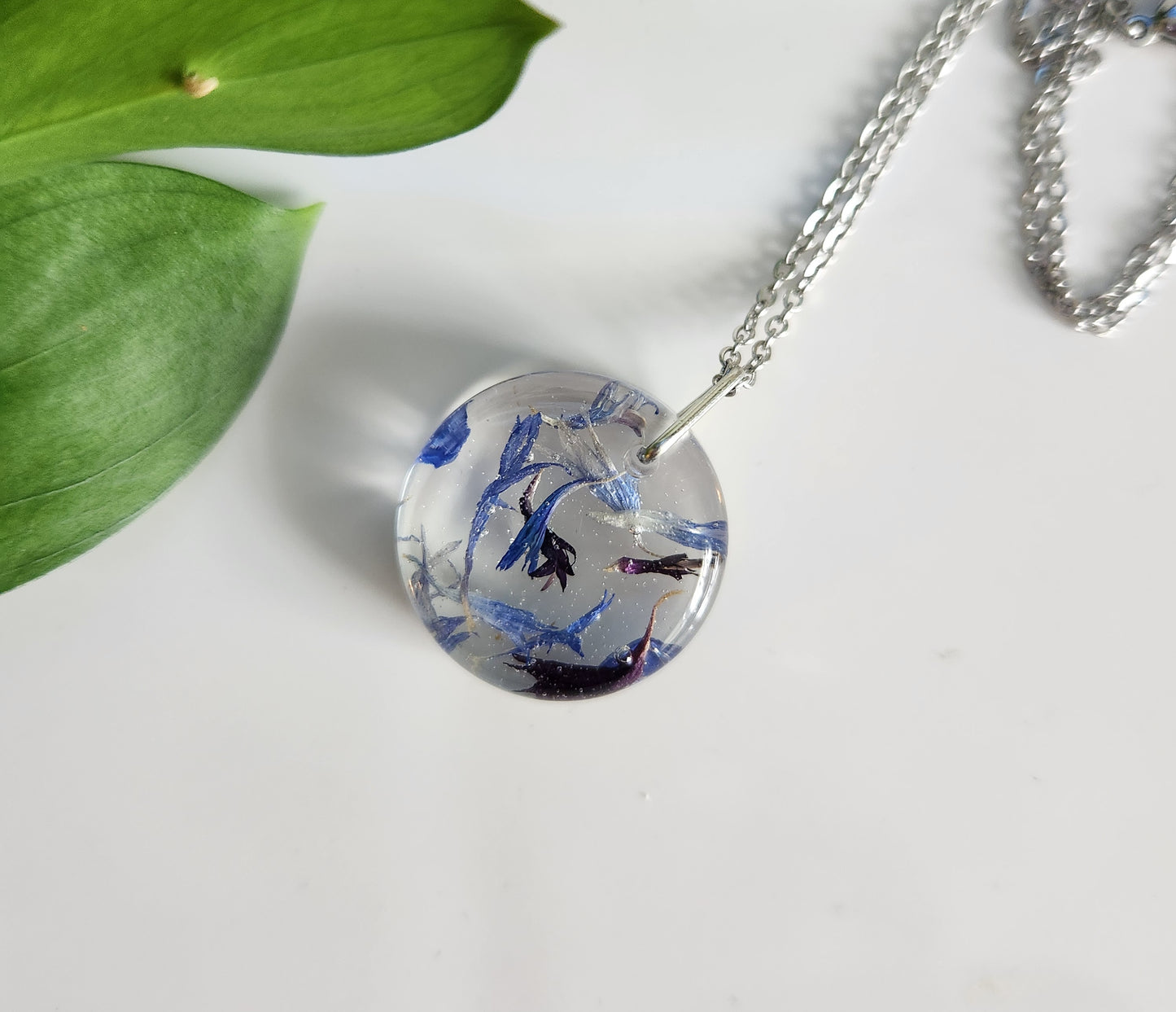 Preserved Floral Necklace - Bachelor Buttons Circle