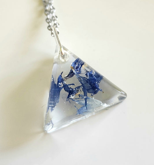 Preserved Floral Necklace - Blue Bachelor Buttons