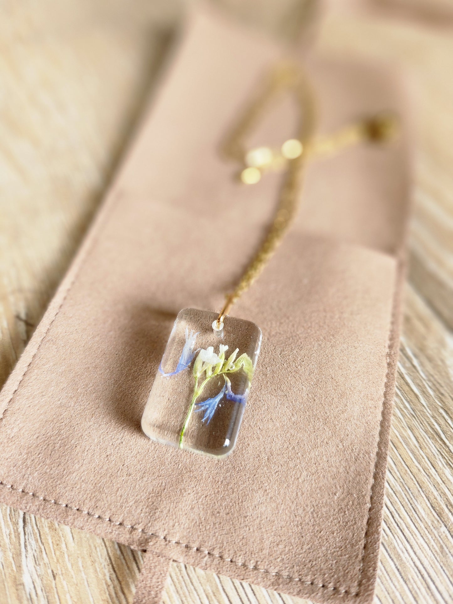 White + Blue Resin Acrylic Necklace with gold chain