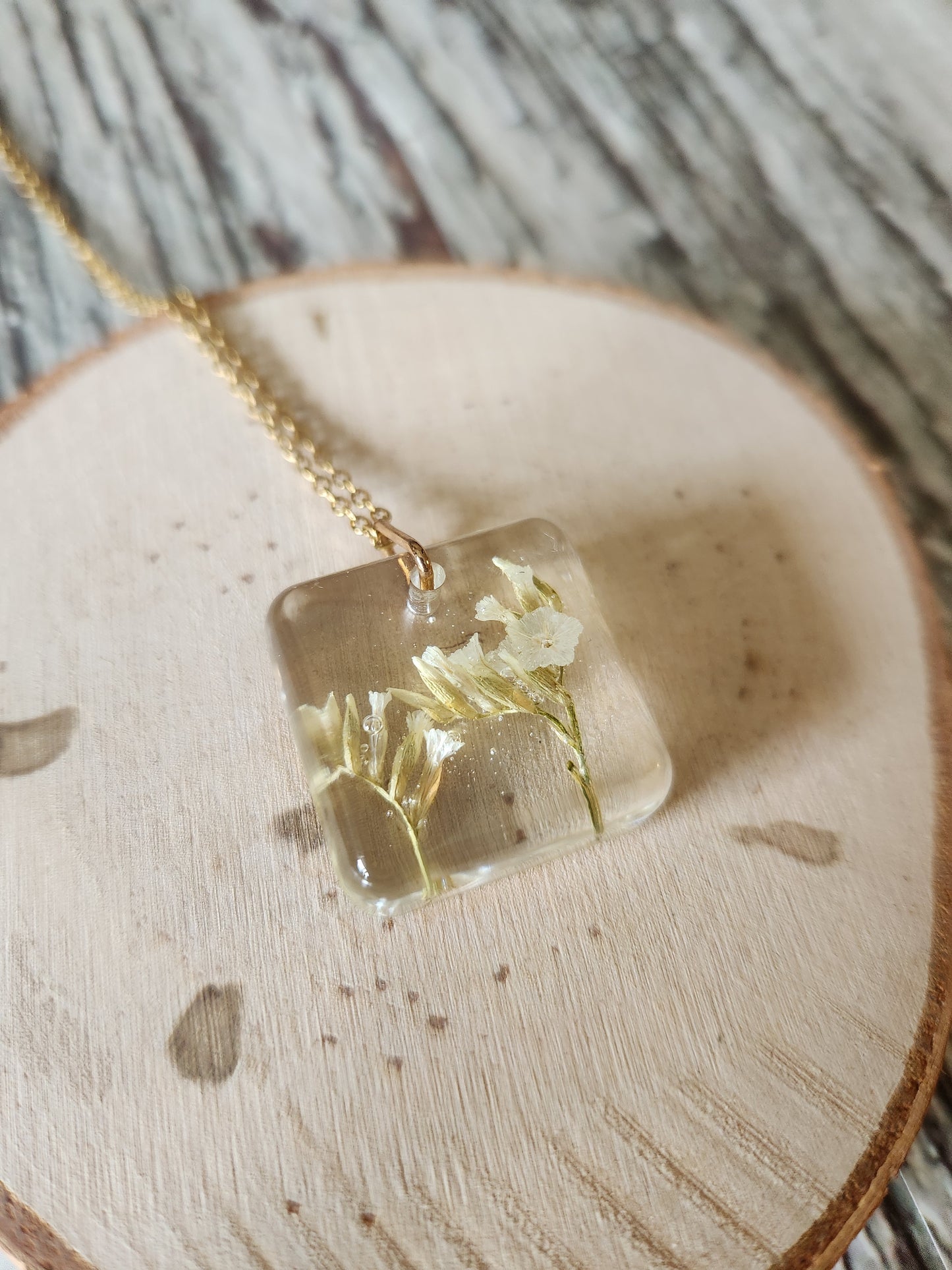 1" Square Pendant Preserved Necklace