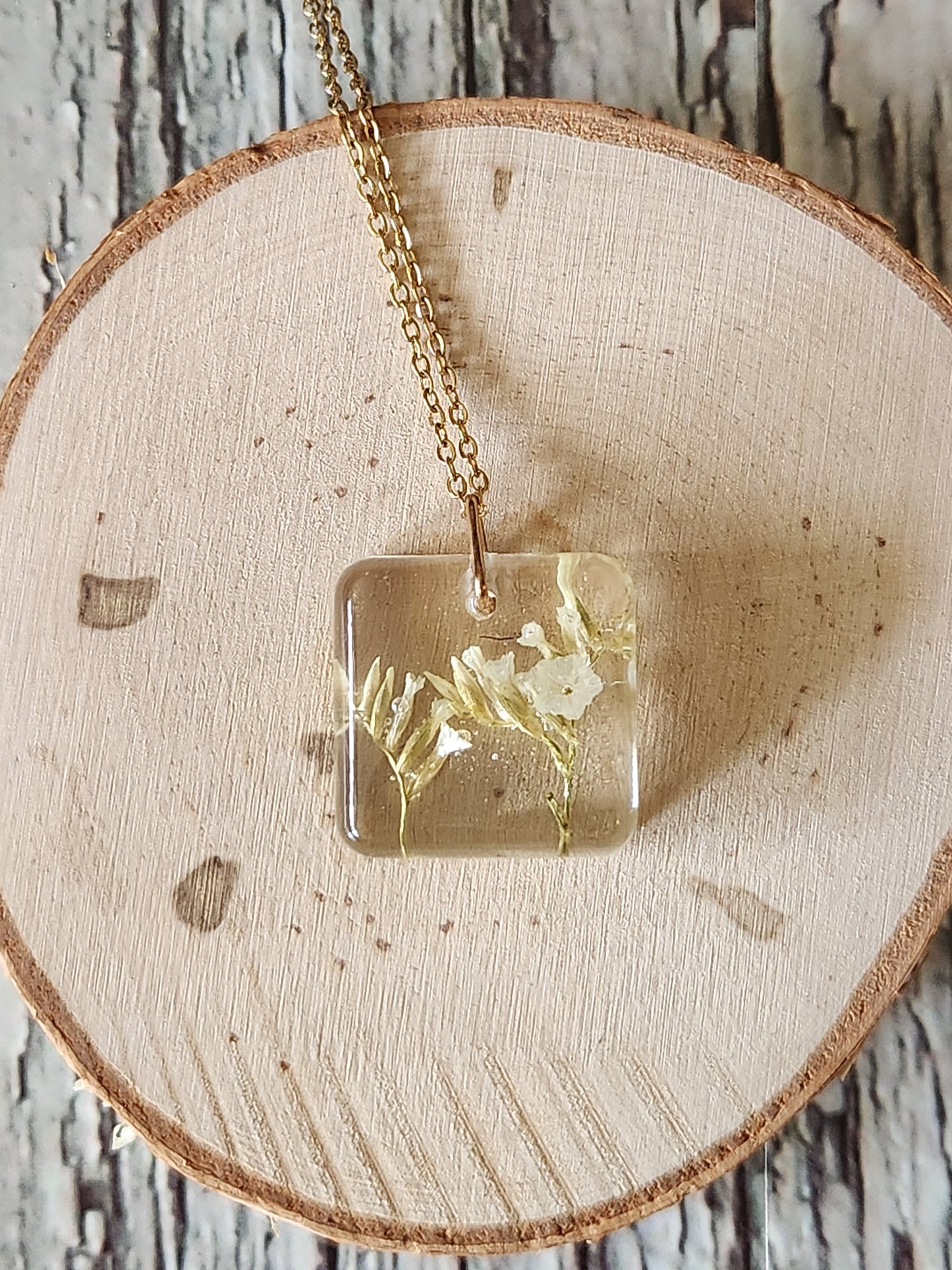 1" Square Pendant Preserved Necklace