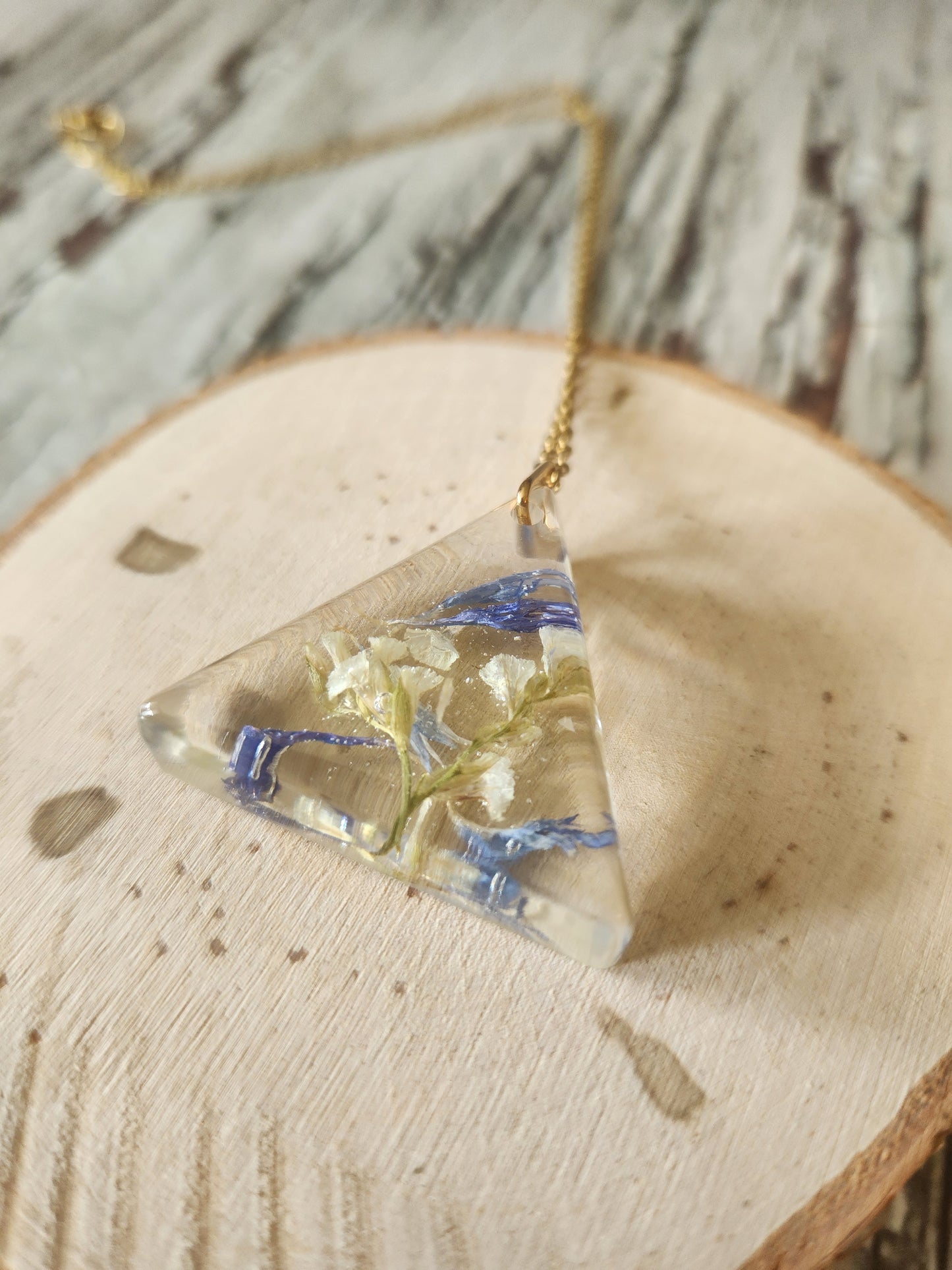 2" Triangle Preserved Floral Necklace