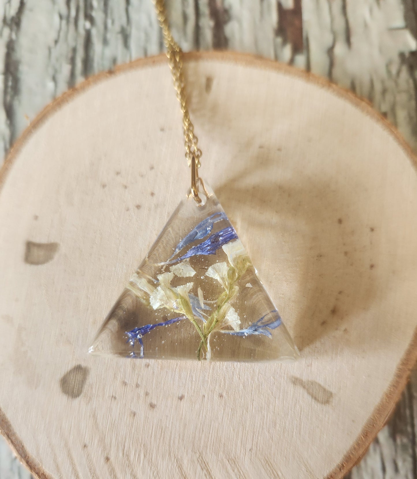 2" Triangle Preserved Floral Necklace