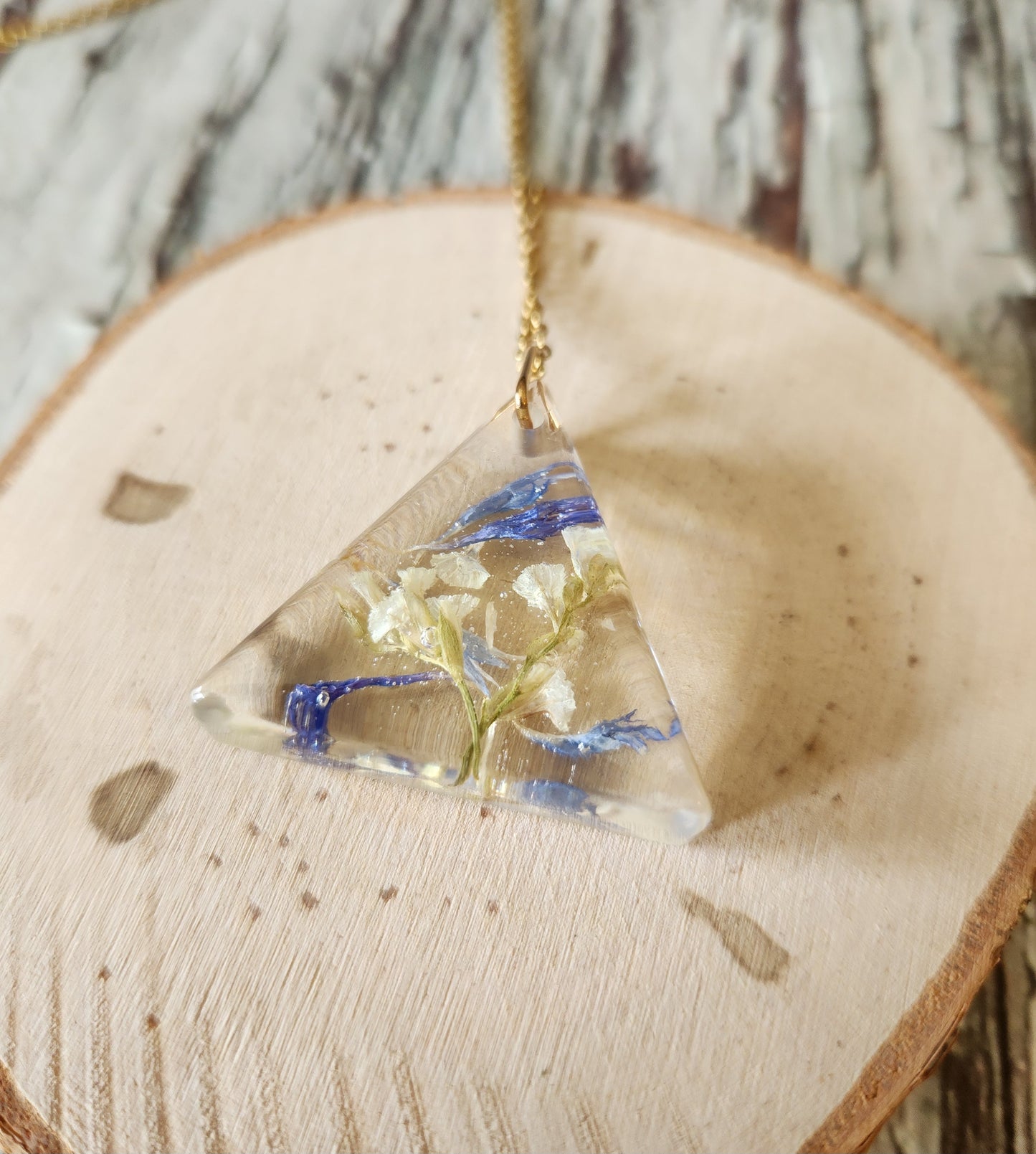 2" Triangle Preserved Floral Necklace