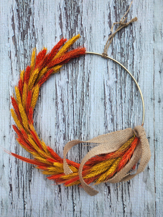 Seasonal Fall Wreath - Orange and Yellow Wheat