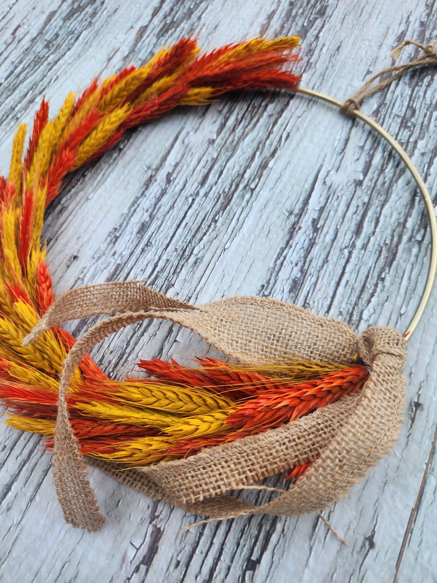 Seasonal Fall Wreath - Orange and Yellow Wheat