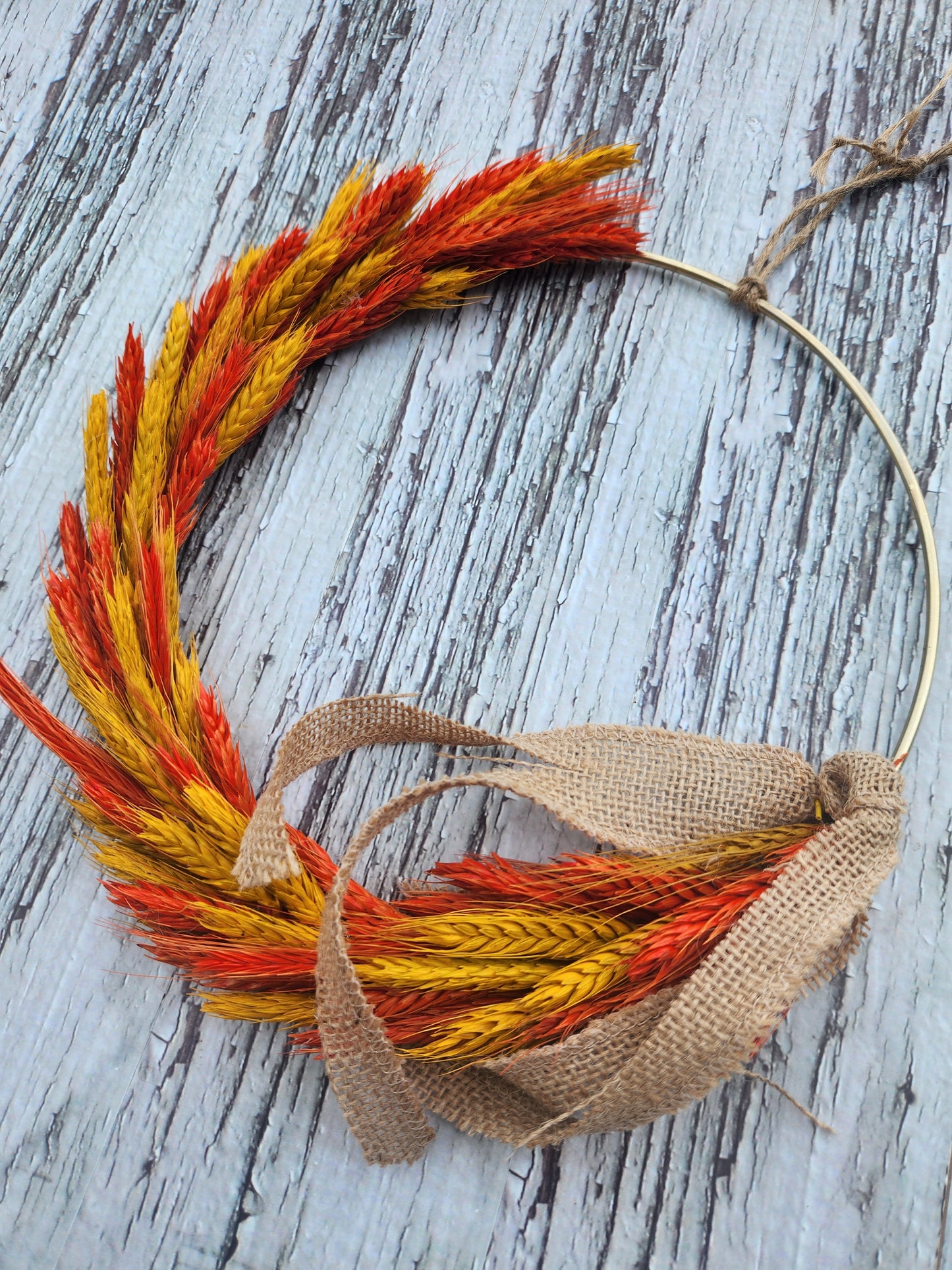 Seasonal Fall Wreath - Orange and Yellow Wheat