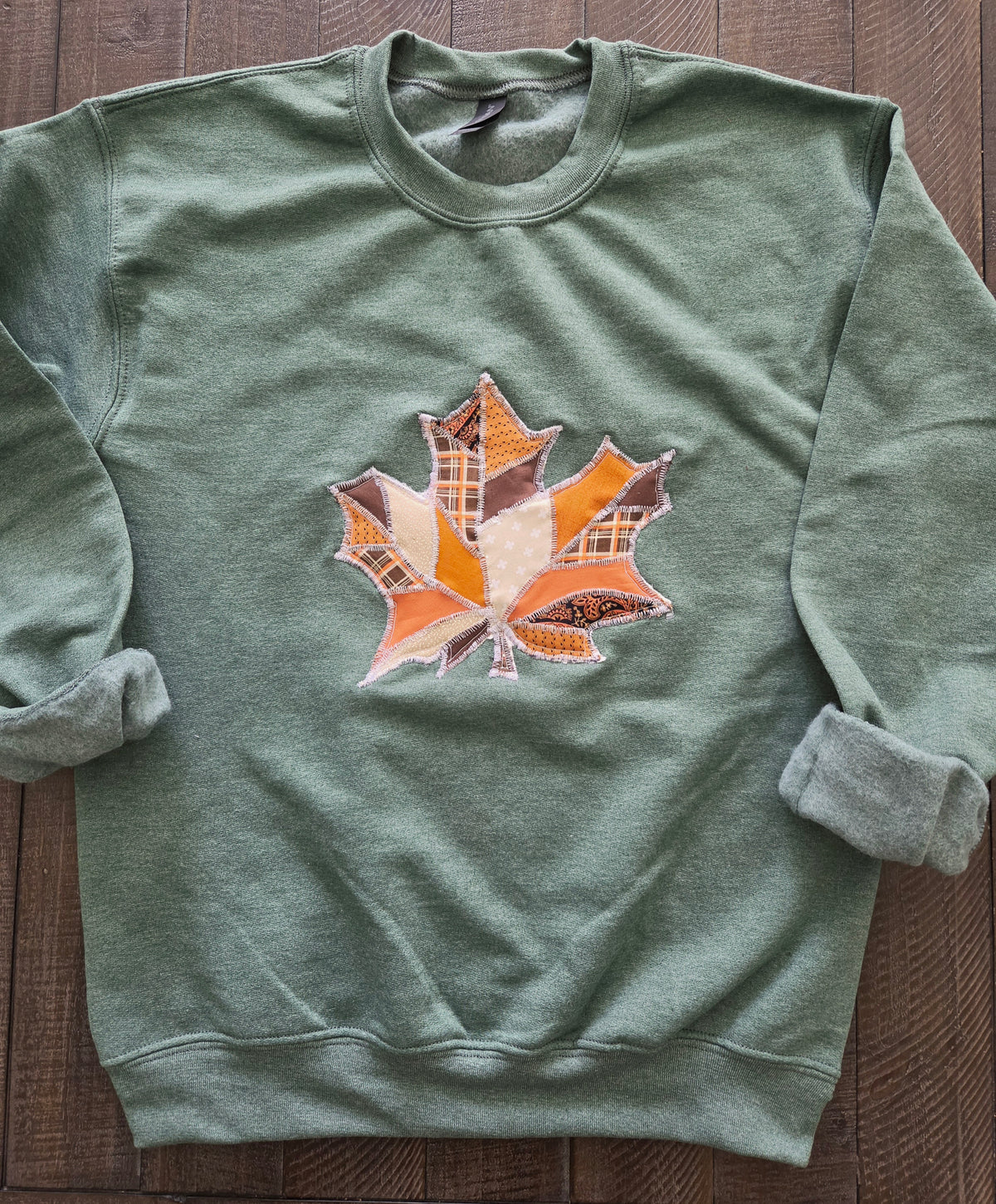 Small • Maple Leaf Patchwork Crewneck • Heather Sport Dark Green