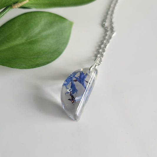 Preserved Floral Necklace - Blue Bachelor Button Half Moon