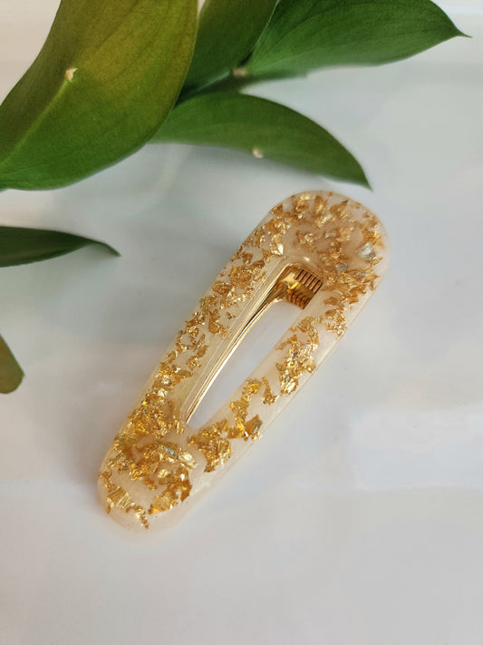 Acrylic Resin Hair Clip - Gold Foil with white back