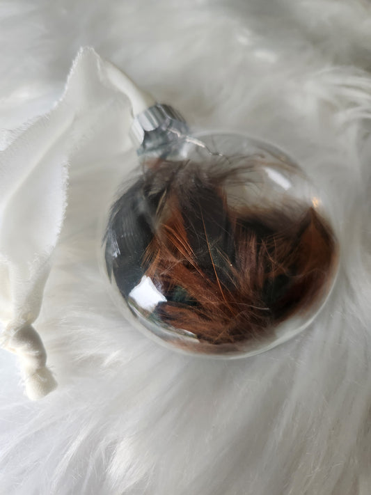 3.5” Glass Disc Ornament - Chicken Feather #2