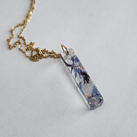 Floral Preserved Necklace - Skinny Rectangle Bachelor Buttons