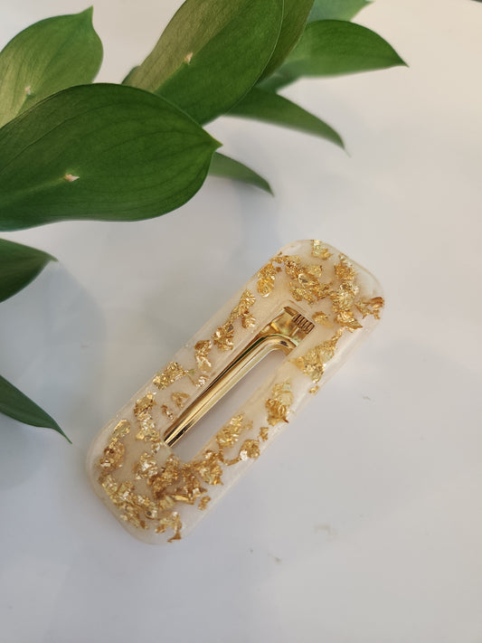 Acrylic Resin Hair Clip - Gold Foil with white