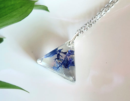 Preserved Floral Necklace - Blue Bachelor Buttons