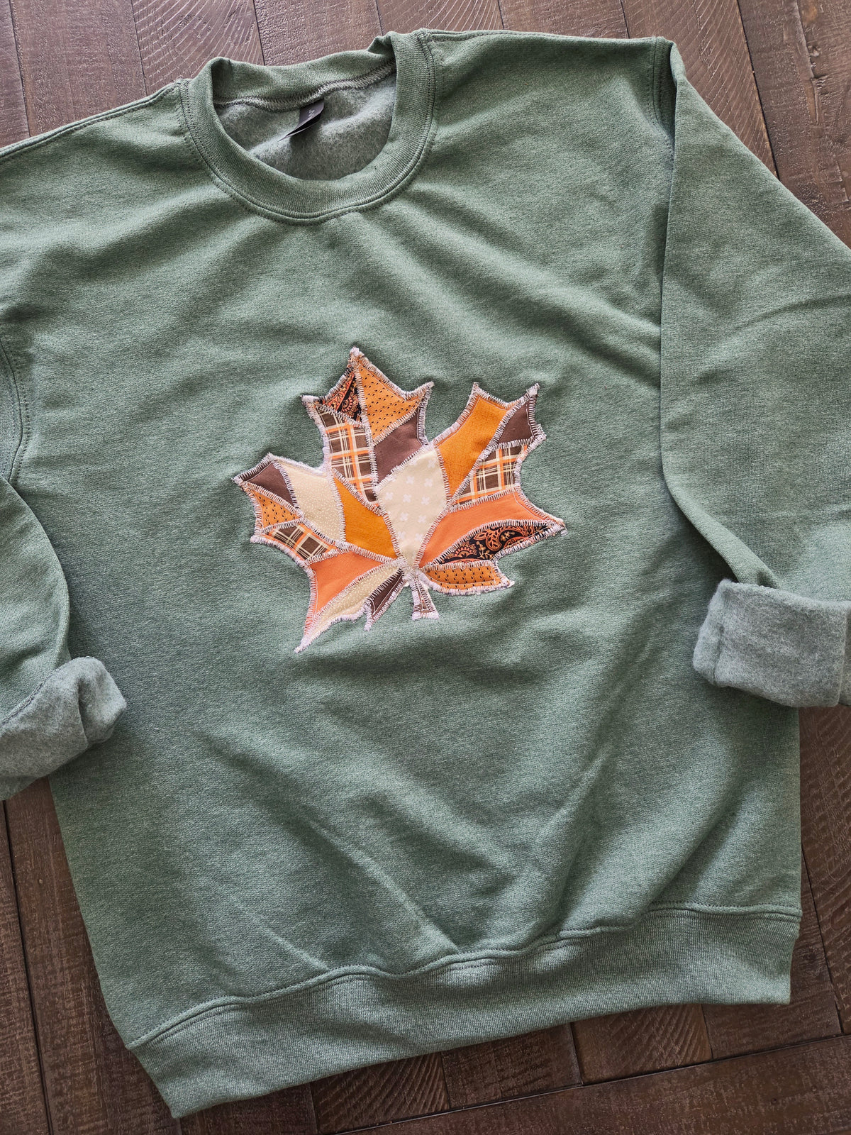 Small • Maple Leaf Patchwork Crewneck • Heather Sport Dark Green