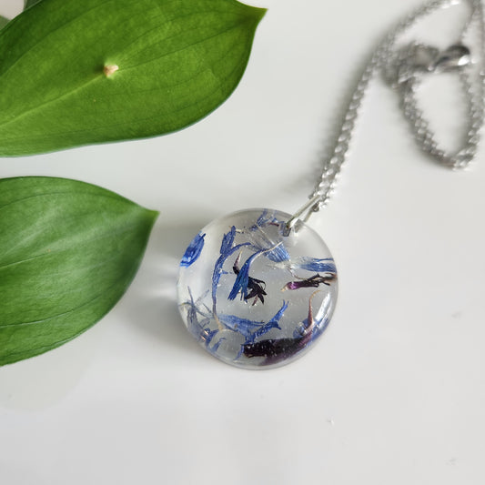 Preserved Floral Necklace - Bachelor Buttons Circle