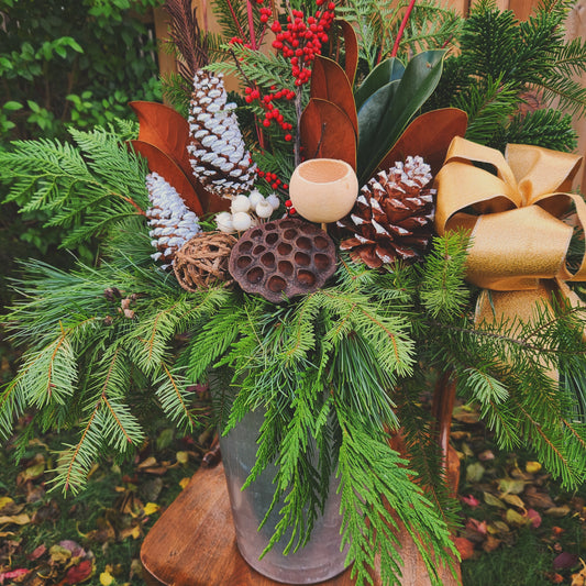 24" Wreath + 2 Christmas Planters