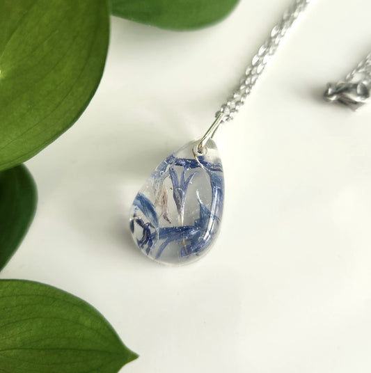 Preserved Floral Necklace - Teardrop Blue