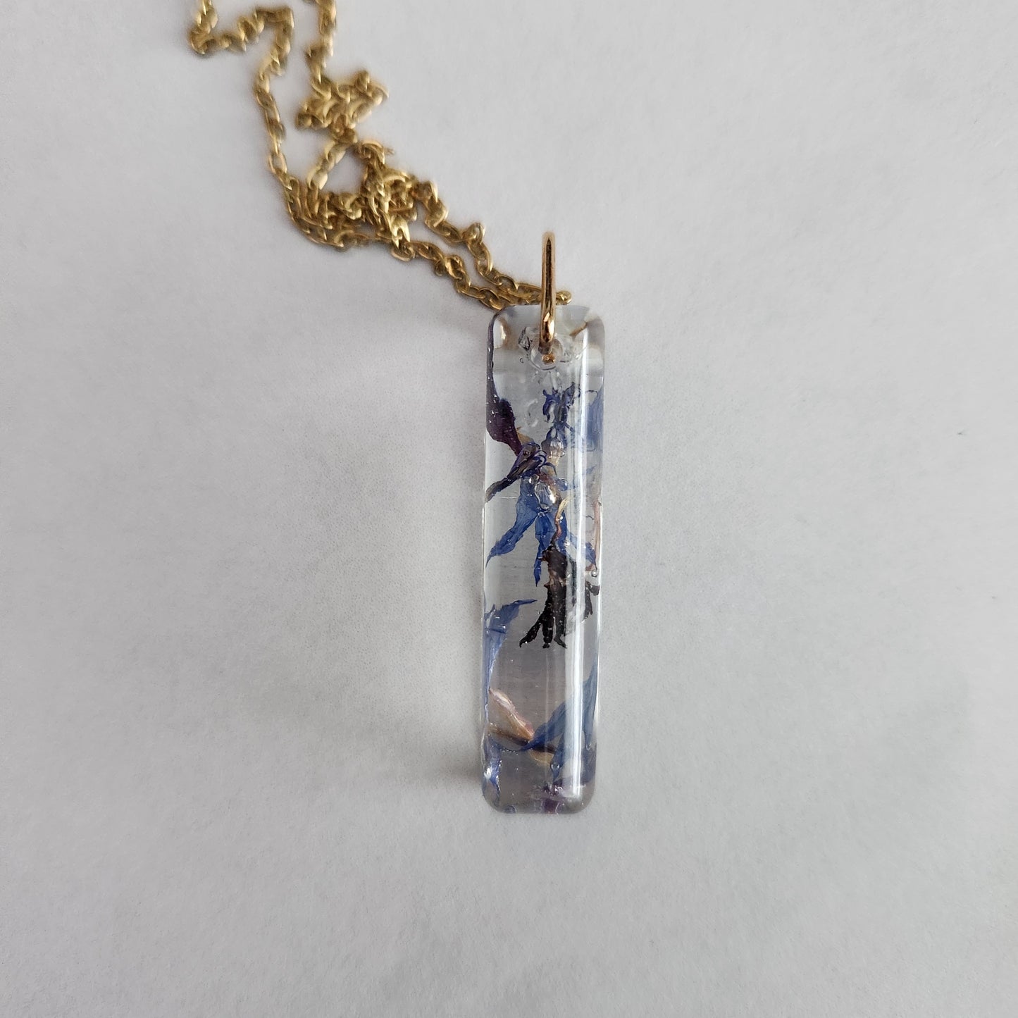 Floral Preserved Necklace - Skinny Rectangle Bachelor Buttons