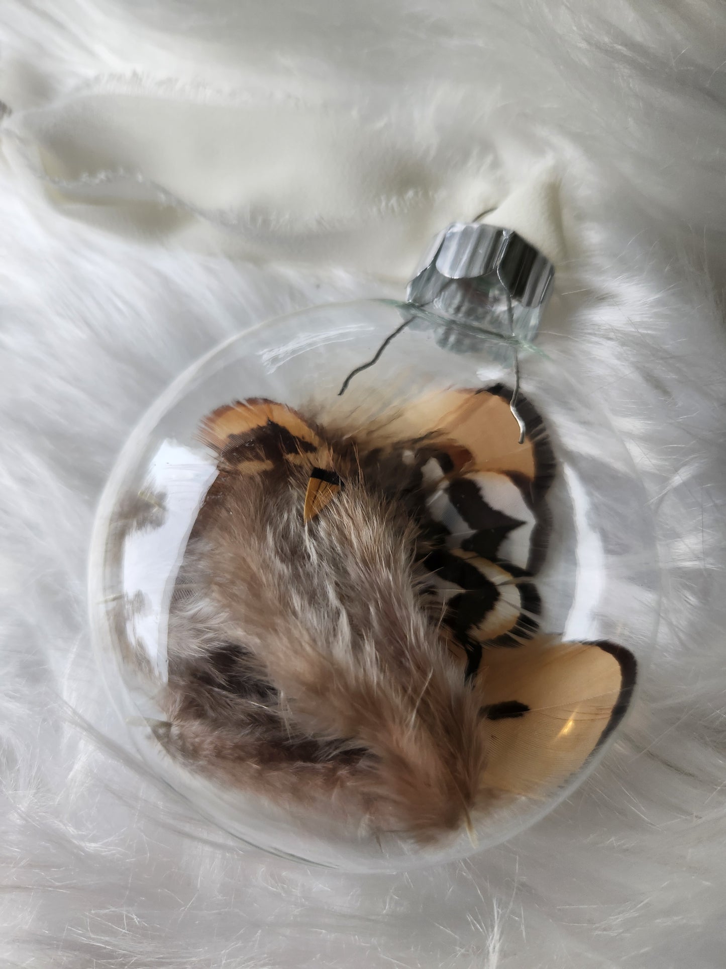 3.5” Glass Disc Ornament - Chicken Feather #3