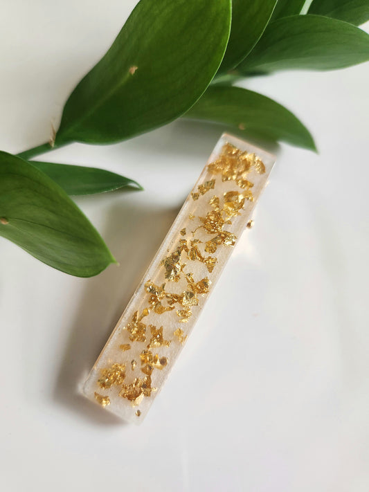 Acrylic Resin Hair Clip - Gold Foil with White Back