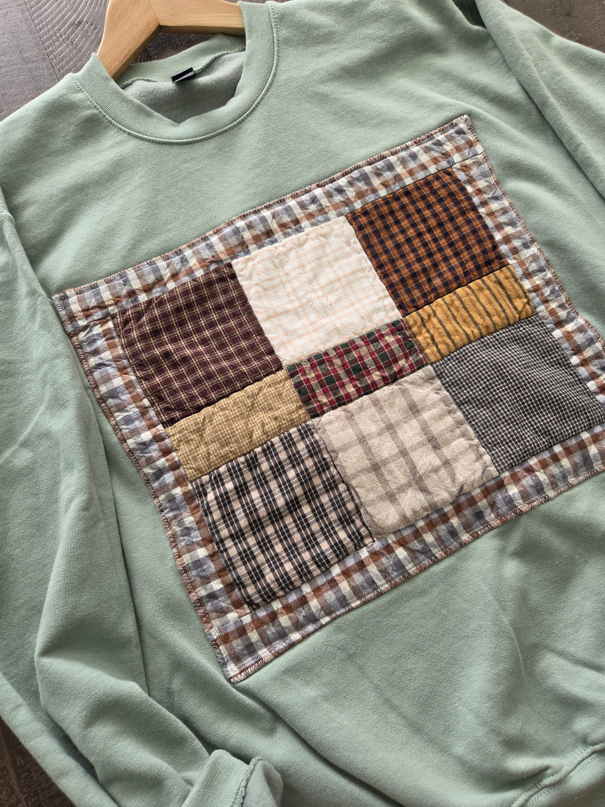 Medium • Fall Patchwork Crew Neck • Sage