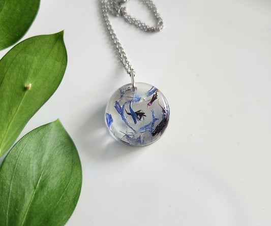 Preserved Floral Necklace - Bachelor Buttons Circle