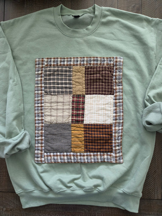 Medium • Fall Patchwork Crew Neck • Sage
