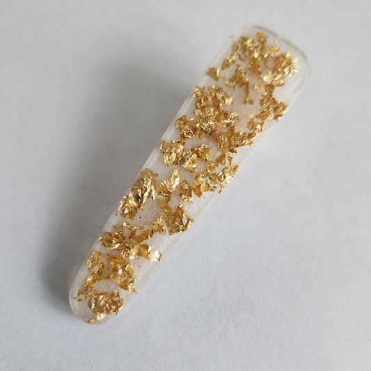 Hair Clip - Gold Foil With White