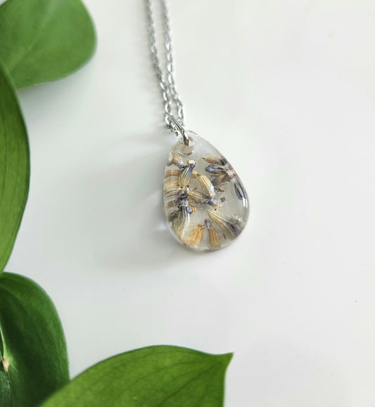Preserved Floral Necklace - Teardrop Lavender
