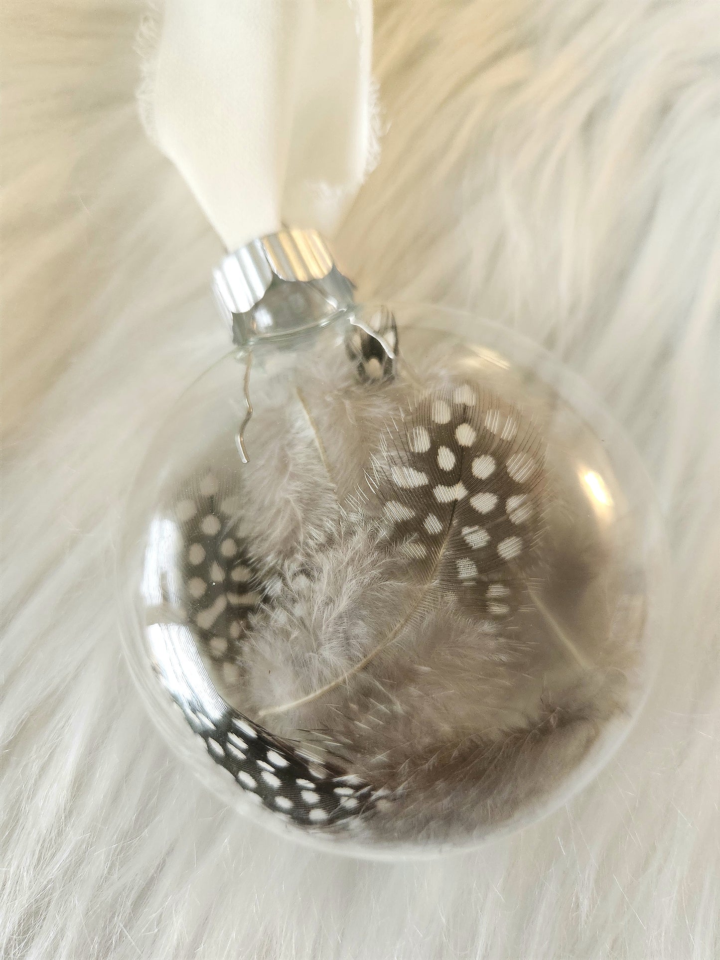 3.5” Glass Disc Ornament - Guinea Fowl Feathers