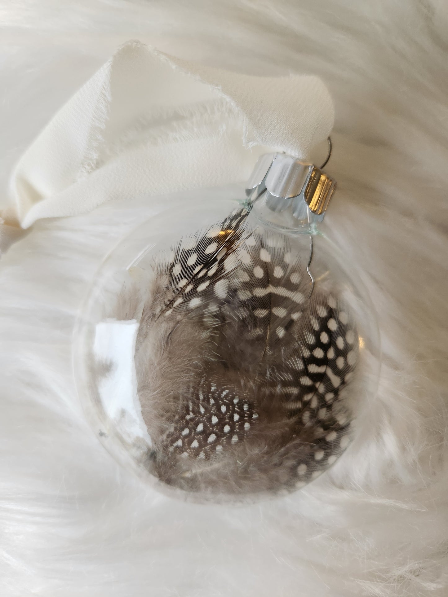 3.5” Glass Disc Ornament - Guinea Fowl Feathers