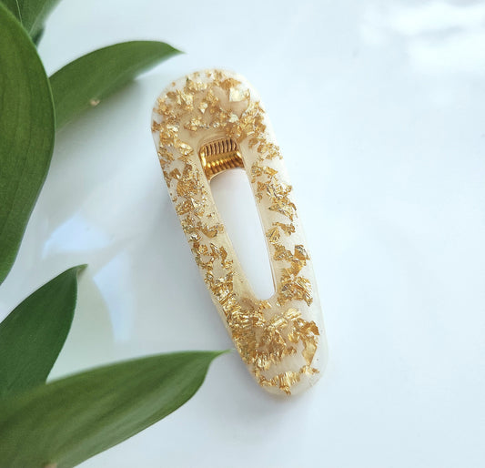 Acrylic Resin Hair Clip - Gold Foil with white back