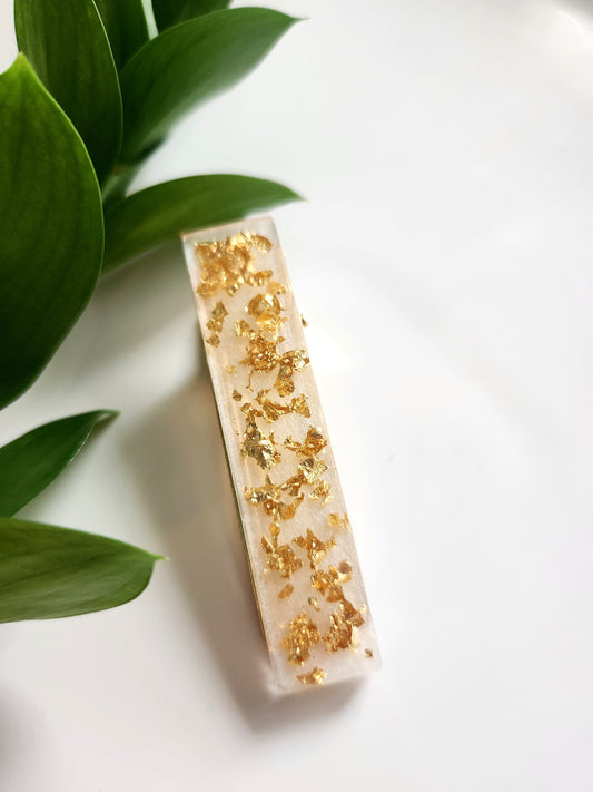 Acrylic Resin Hair Clip - Gold Foil with White Back