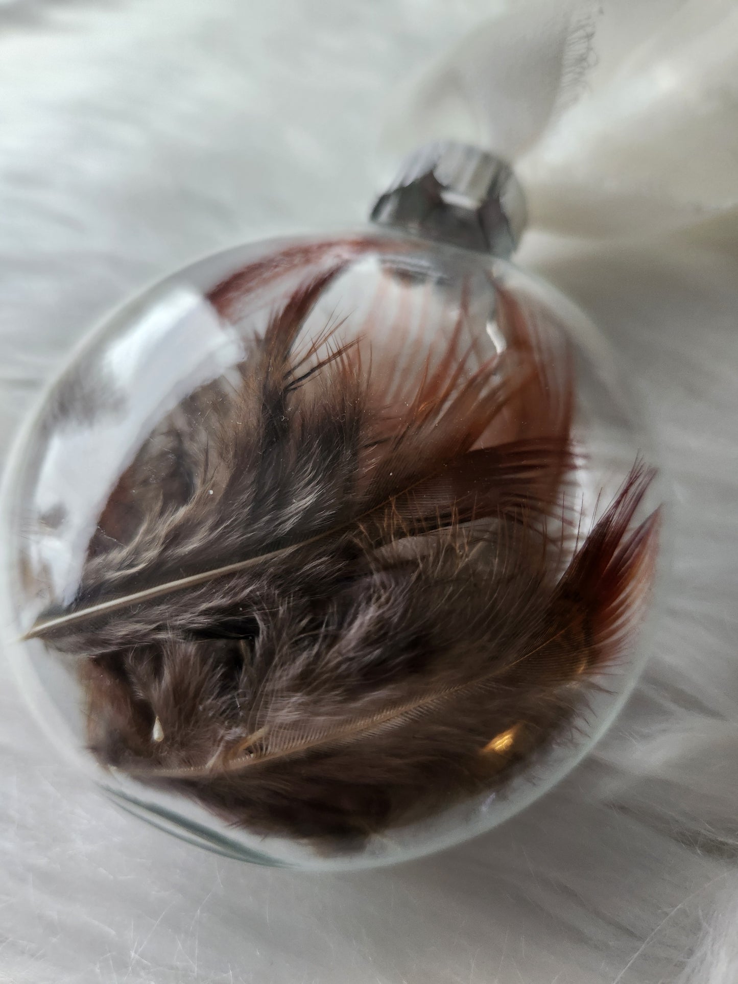 3.5” Glass Disc Ornament - Chicken Feather #4