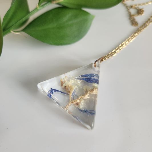 Preserved Floral Necklace - Blue and Boho Triangle